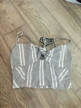 Angie Striped Tie-Front Camisole - White & Black